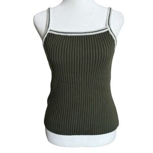 Vintage 90s Y2K GAP Ribbed Sweater Tank Top Cami Size Small Cotton Olive Green